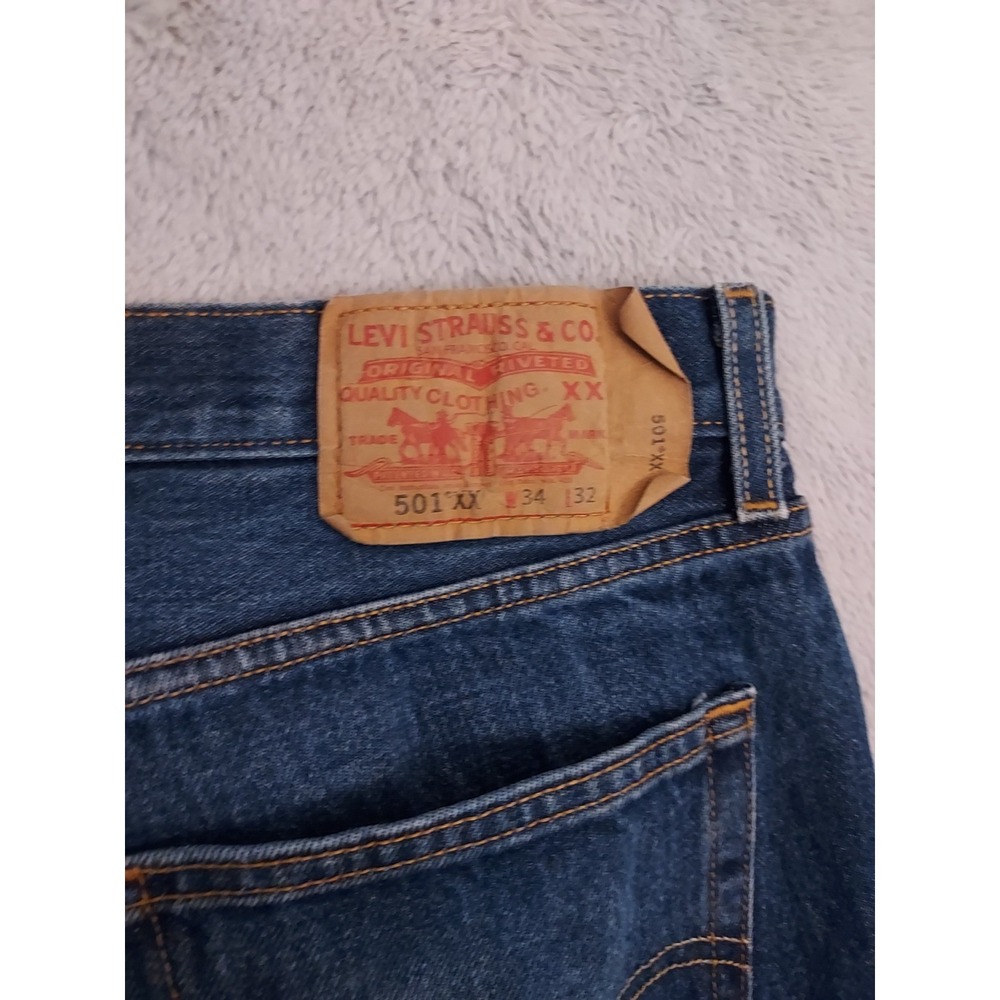 Levis 501xx Jeans Mens 34x32 Button Fly Original Fit Dark Wash Blue Denim Casual - Picture 7 of 15